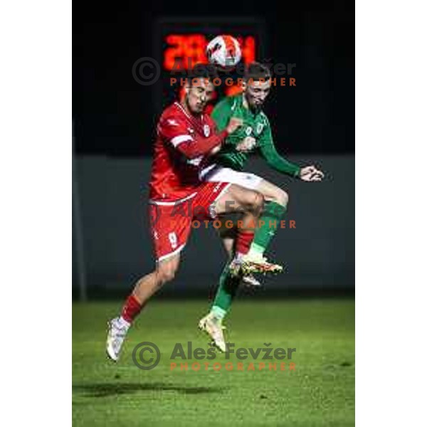 Haris Kadric in action during Prva liga Telemach football match between Aluminij and Olimpija in Sportni park Kidricevo, Slovenia on November 7, 2021