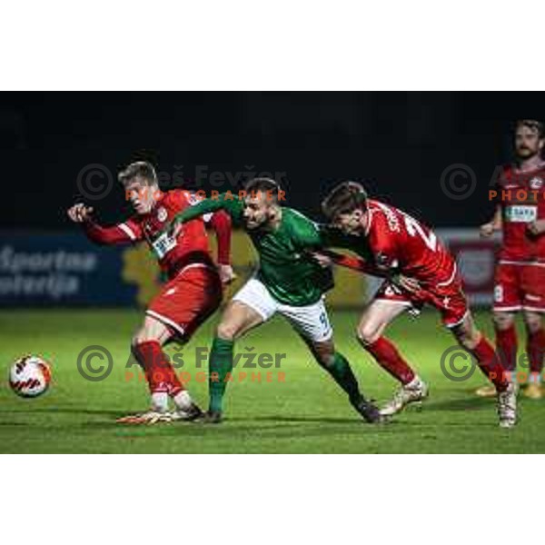 Mustafa Nukic vs Tin Martic in action during Prva liga Telemach football match between Aluminij and Olimpija in Sportni park Kidricevo, Slovenia on November 7, 2021. Photo: Jure Banfi/www.alesfevzer.com