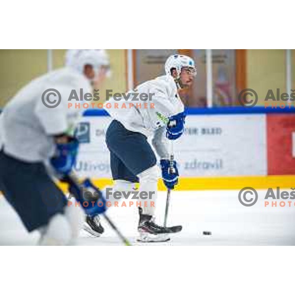 Zan Jezovsek at practice session of Slovenia Ice-Hockey team at Bled,Slovenia on November 8, 2021