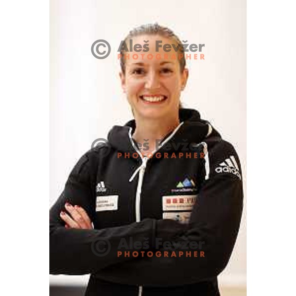 Katja Kadic of Slovenia free-climbing team during practice session at Climbing Ranch in Radovljica, Slovenia on November 4, 2021