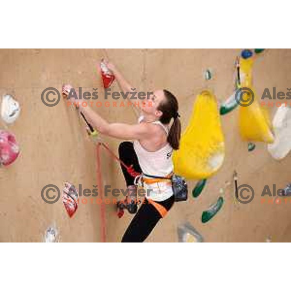 Katja Kadic of Slovenia free-climbing team during practice session at Climbing Ranch in Radovljica, Slovenia on November 4, 2021