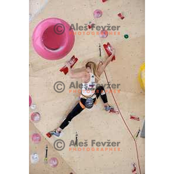 Mina Markovic of Slovenia free-climbing team during practice session at Climbing Ranch in Radovljica, Slovenia on November 4, 2021