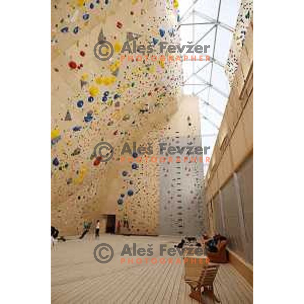 Mia Krampl of Slovenia free-climbing team during practice session at Climbing Ranch in Radovljica, Slovenia on November 4, 2021