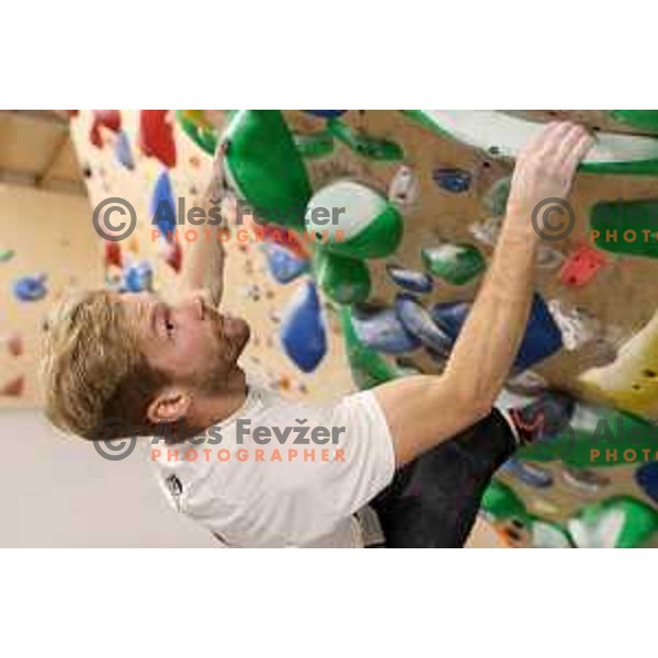 Anze Peharc of Slovenia free-climbing team during practice session at Climbing Ranch in Radovljica, Slovenia on November 4, 2021