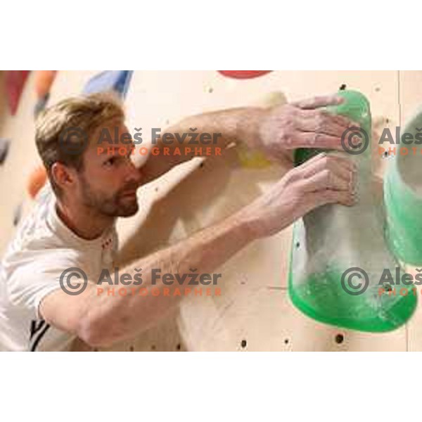 Anze Peharc of Slovenia free-climbing team during practice session at Climbing Ranch in Radovljica, Slovenia on November 4, 2021