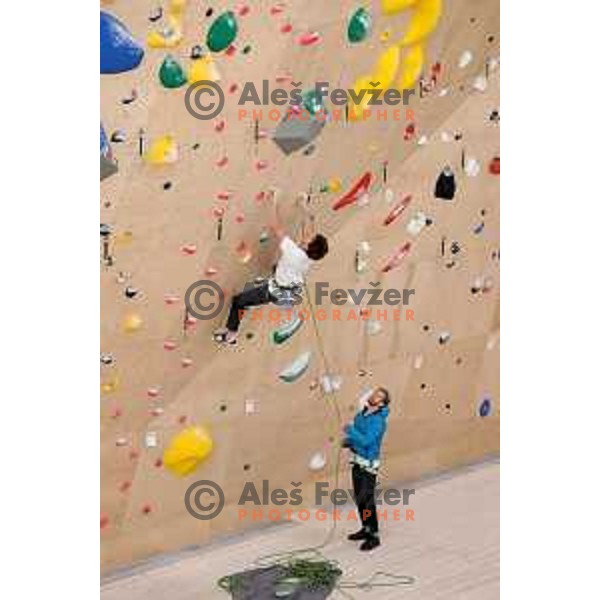 Domen Skofic of Slovenia free-climbing team during practice session at Climbing Ranch in Radovljica, Slovenia on November 4, 2021