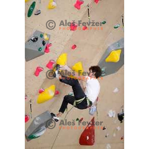 Domen Skofic of Slovenia free-climbing team during practice session at Climbing Ranch in Radovljica, Slovenia on November 4, 2021