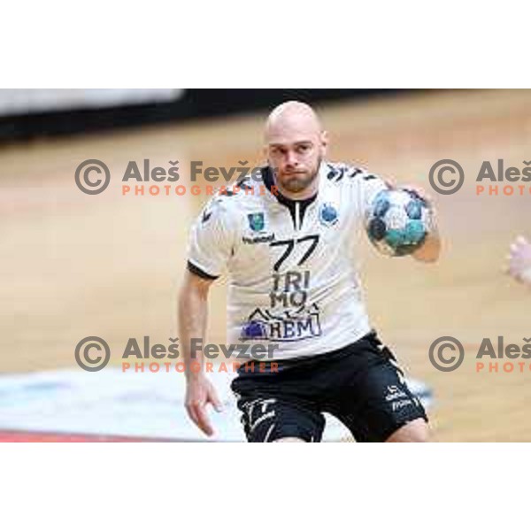 Luka Florjancic in action during 1.NLB league handball match between Grosist Slovan and Trimo Trebnje in Kodeljevo Hall, Ljubljana, Slovenia on November 5, 2021