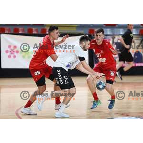 Filip Glavas in action during 1.NLB league handball match between Grosist Slovan and Trimo Trebnje in Kodeljevo Hall, Ljubljana, Slovenia on November 5, 2021