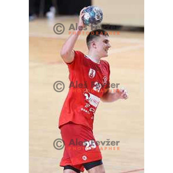 Patrik Martinovic in action during 1.NLB league handball match between Grosist Slovan and Trimo Trebnje in Kodeljevo Hall, Ljubljana, Slovenia on November 5, 2021