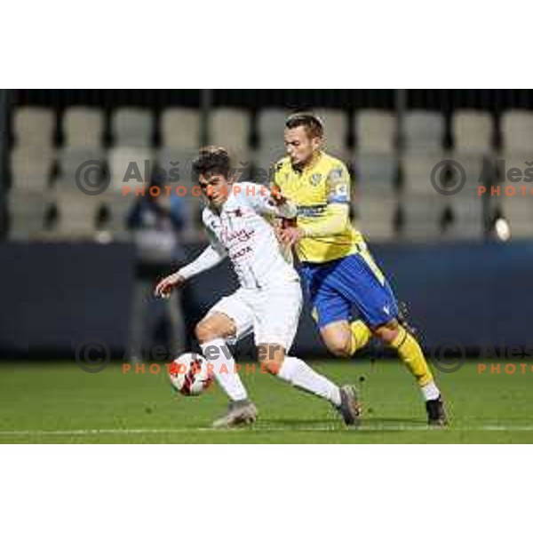 Stjepan Ostrek and Filip Kosi in action during Prva Liga Telemach football match between Koper and Tabor CB 24 Sezana in Koper, Slovenia on November 6, 2021