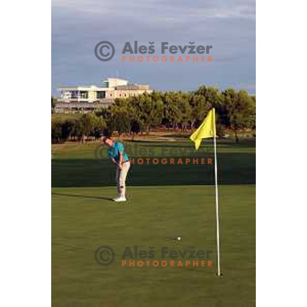 Filip Brencic on the green of first hole of Adriatic golf course ( 6359 meters, par 72), Savudrija, Croatia on September 21, 2021