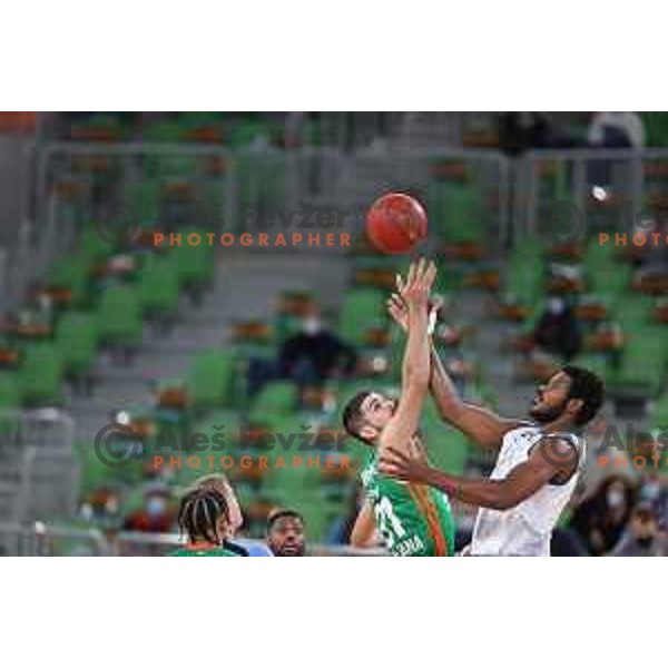 Marko Radovanovic of Cedevita Olimpija and Cristiano Felicio in action during 7days EuroCup regular season basketball match between Cedevita Olimpija and Ratiopharm Ulm in Stozice, Arena, Ljubljana, Slovenia on November 10, 2021