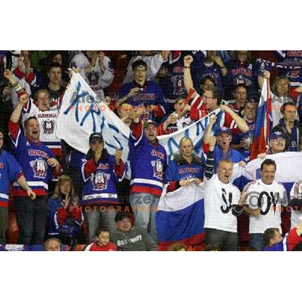 Slovenian fans at IIHF World Championship 2008, preliminary round, group B, played in Halifax, Nova Scotia, Canada on 6th of May 2008. Latvia won the game 3:0. Photo by Ales Fevzer 
