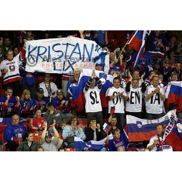 Slovenian fans at IIHF World Championship 2008, preliminary round, group B, played in Halifax, Nova Scotia, Canada on 6th of May 2008. Latvia won the game 3:0. Photo by Ales Fevzer 