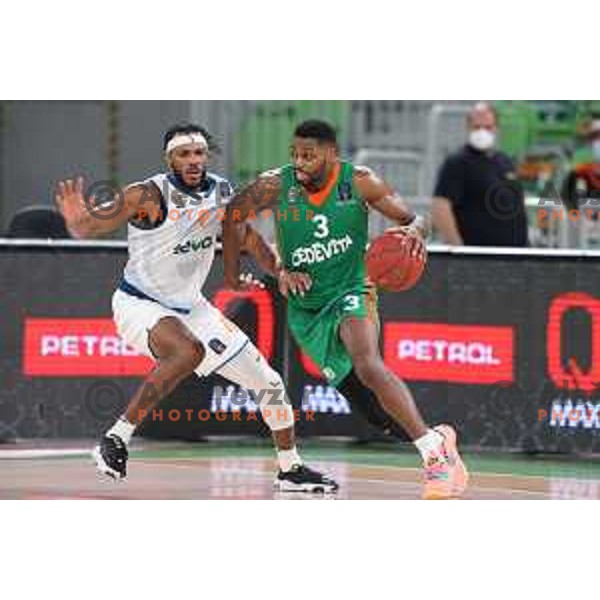 Jaron Blossomgame of Ratiopharm and Melvin Ejim of Cedevita Olimpija in action during 7days EuroCup regular season basketball match between Cedevita Olimpija and Ratiopharm Ulm in Stozice, Arena, Ljubljana, Slovenia on November 10, 2021