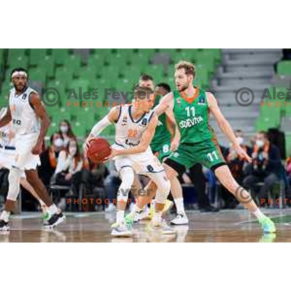 Jaka Blazic and Thomas Klepeisz of Ratiopharm Ulm during 7days EuroCup regular season basketball match between Cedevita Olimpija and Ratiopharm Ulm in Stozice, Arena, Ljubljana, Slovenia on November 10, 2021