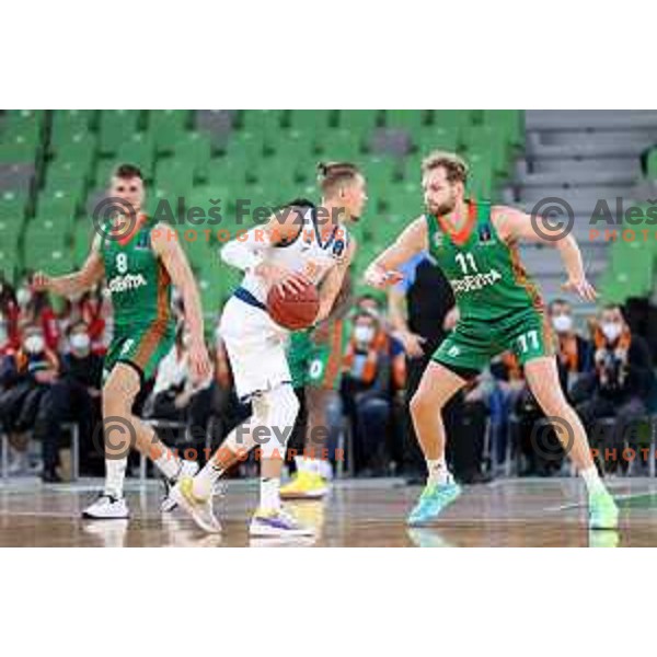 Jaka Blazic and Thomas Klepeisz of Ratiopharm Ulm during 7days EuroCup regular season basketball match between Cedevita Olimpija and Ratiopharm Ulm in Stozice, Arena, Ljubljana, Slovenia on November 10, 2021