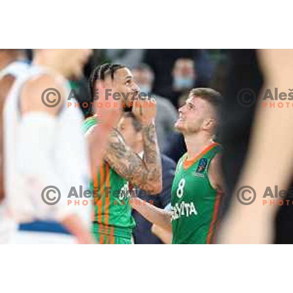 Zach Auguste and Edo Muric of Cedevita Olimpija in action during 7days EuroCup regular season basketball match between Cedevita Olimpija and Ratiopharm Ulm in Stozice, Arena, Ljubljana, Slovenia on November 10, 2021