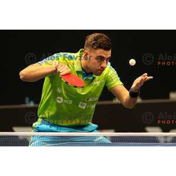 Darko Jorgic in action during WTT Slovenian hub, presented by I feel Slovenia in Lasko, Slovenia on November 11, 2021