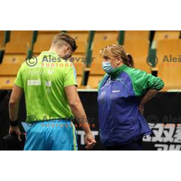 Deni Kuzul, Darko Jorgic and coach Vesna Ojstersek during WTT Slovenian hub, presented by I feel Slovenia in Lasko, Slovenia on November 11, 2021