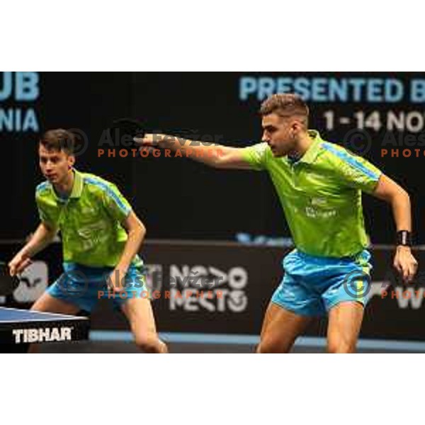 Deni Kuzul and Darko Jorgic in action during WTT Slovenian hub, presented by I feel Slovenia in Lasko, Slovenia on November 11, 2021