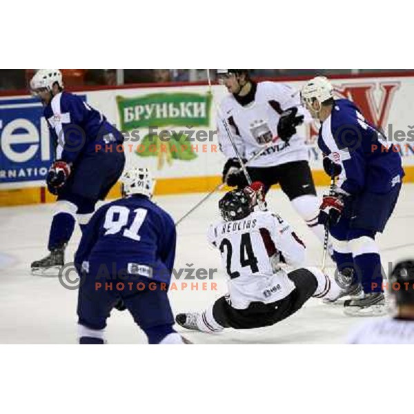 of Slovenia and of Latvia at IIHF World Championship 2008, preliminary round, group B, played in Halifax, Nova Scotia, Canada on 6th of May 2008. Latvia won the game 3:0. Photo by Ales Fevzer 