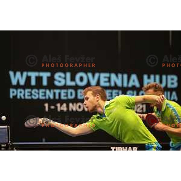 Tilen Cvetko in action during WTT Slovenian hub, presented by I feel Slovenia in Lasko, Slovenia on November 11, 2021