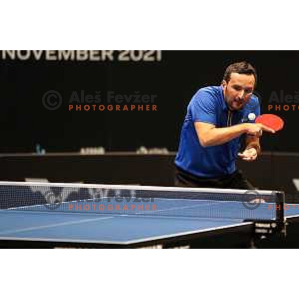 Bojan Tokic in action during WTT Slovenian hub, presented by I feel Slovenia in Lasko, Slovenia on November 11, 2021