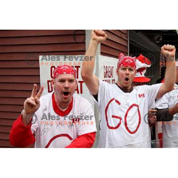 Canadian fans celebrate victory over USA at IIHF World Championship 2008, preliminary round, group B, played in Halifax, Nova Scotia, Canada on 6th of May 2008. Canada won the game 5:4. Photo by Ales Fevzer 