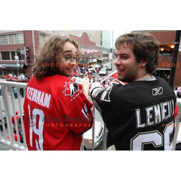 Canadian fans celebrate victory over USA at IIHF World Championship 2008, preliminary round, group B, played in Halifax, Nova Scotia, Canada on 6th of May 2008. Canada won the game 5:4. Photo by Ales Fevzer 