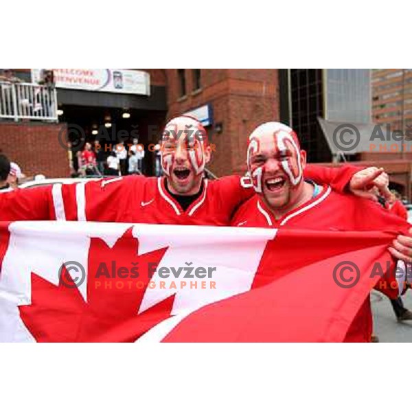 Canadian fans celebrate victory over USA at IIHF World Championship 2008, preliminary round, group B, played in Halifax, Nova Scotia, Canada on 6th of May 2008. Canada won the game 5:4. Photo by Ales Fevzer 