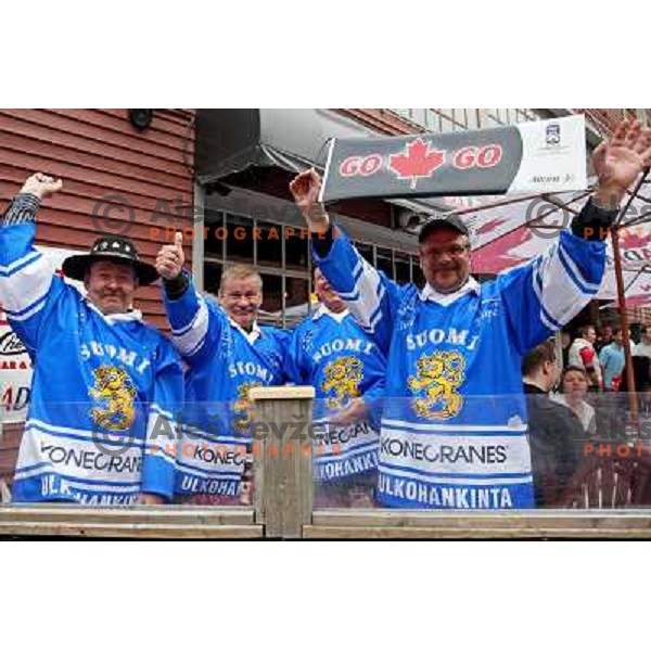 Finnish fans celebrate canadian victory over USA at IIHF World Championship 2008, preliminary round, group B, played in Halifax, Nova Scotia, Canada on 6th of May 2008. Canada won the game 5:4. Photo by Ales Fevzer 