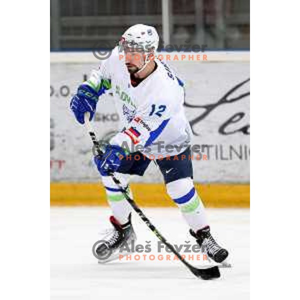 Nik Simsic in action during 4 nations ice-hockey tournament between Slovenia and Austria in Podmezakla hall in Jesenice, Slovenia on November 13, 2021