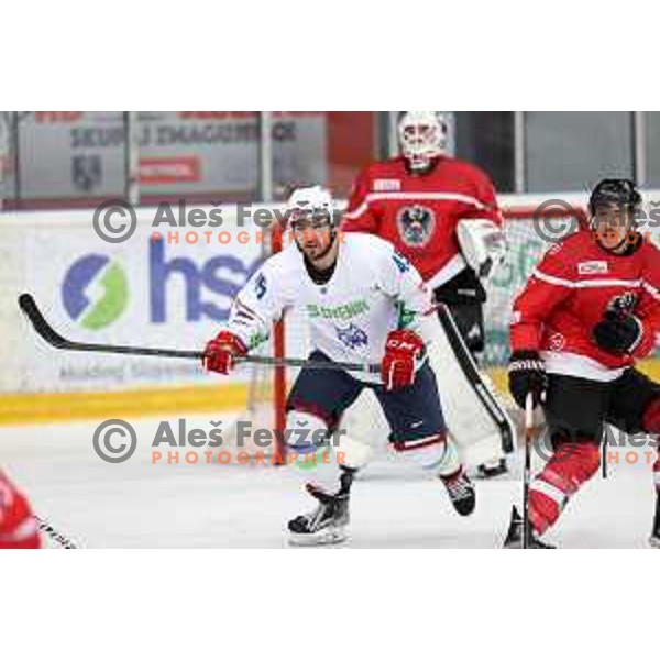 Rok Kapel in action during 4 nations ice-hockey tournament between Slovenia and Austria in Podmezakla hall in Jesenice, Slovenia on November 13, 2021