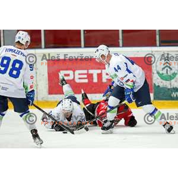 Miha Logar in action during 4 nations ice-hockey tournament between Slovenia and Austria in Podmezakla hall in Jesenice, Slovenia on November 13, 2021