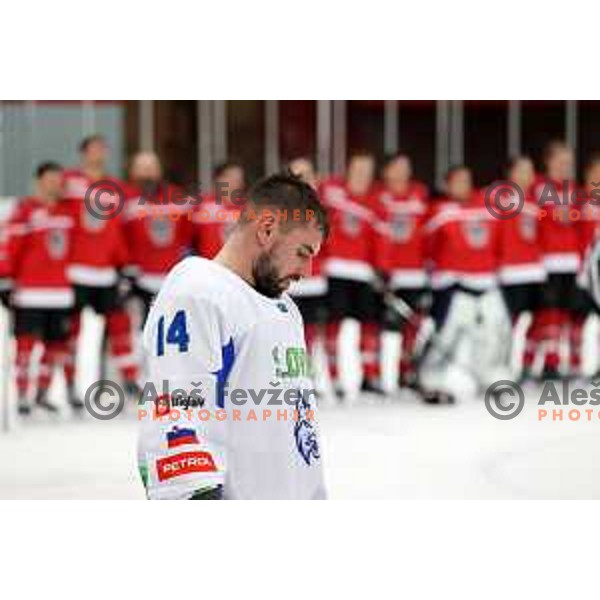 Matic Podlipnik in action during 4 nations ice-hockey tournament between Slovenia and Austria in Podmezakla hall in Jesenice, Slovenia on November 13, 2021