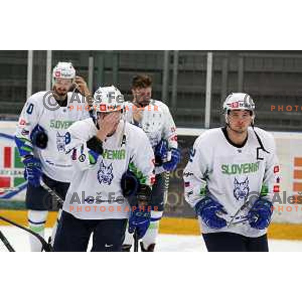 Ken Ograjensek and Anze Kuralt during 4 nations ice-hockey tournament between Slovenia and Austria in Podmezakla hall in Jesenice, Slovenia on November 13, 2021