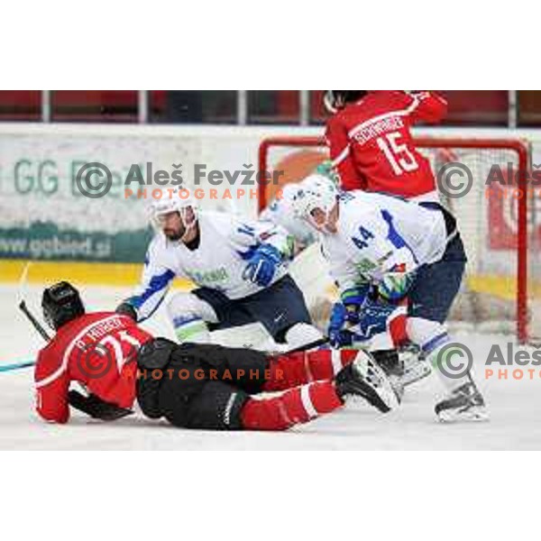 Miha Logar in action during 4 nations ice-hockey tournament between Slovenia and Austria in Podmezakla hall in Jesenice, Slovenia on November 13, 2021