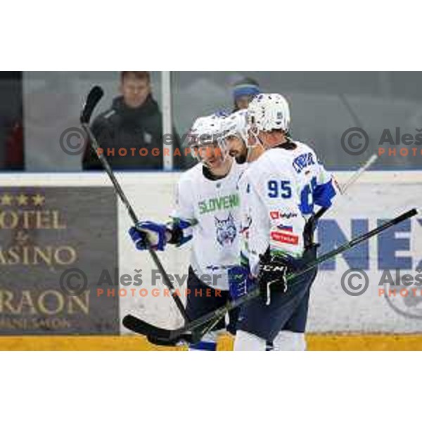 Aljosa Crnovic in action during 4 nations ice-hockey tournament between Slovenia and Austria in Podmezakla hall in Jesenice, Slovenia on November 13, 2021
