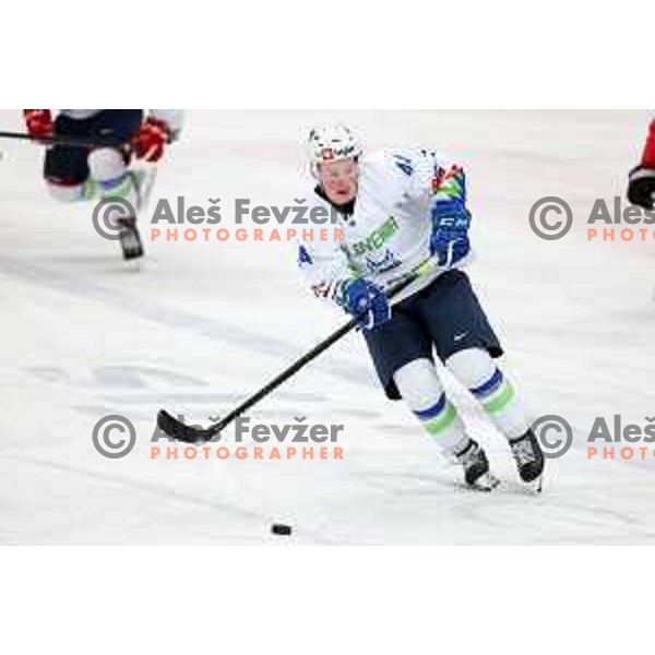 Miha Logar in action during 4 nations ice-hockey tournament between Slovenia and Austria in Podmezakla hall in Jesenice, Slovenia on November 13, 2021