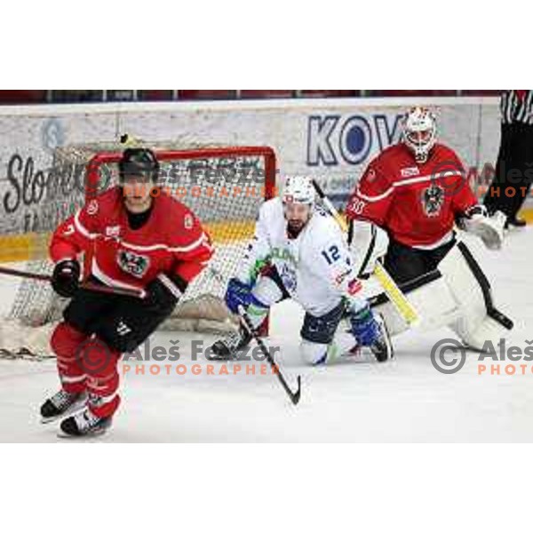 Nik Simsic in action during 4 nations ice-hockey tournament between Slovenia and Austria in Podmezakla hall in Jesenice, Slovenia on November 13, 2021