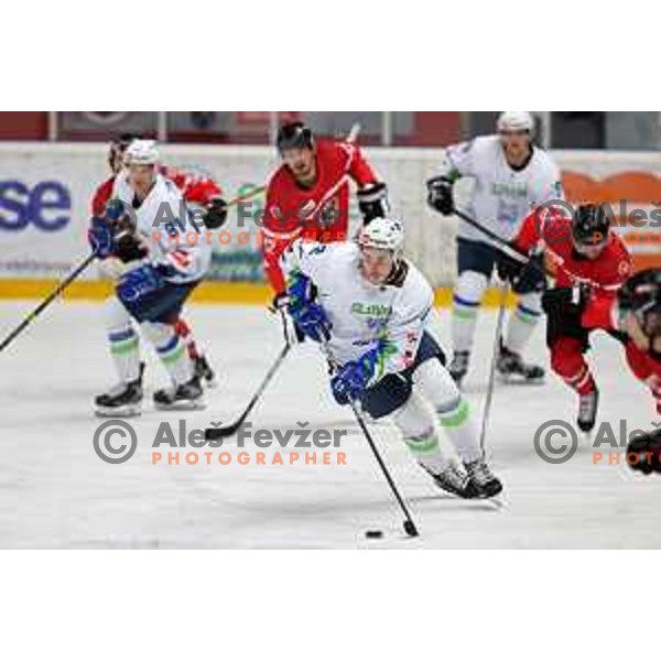 Jaka Sturm in action during 4 nations ice-hockey tournament between Slovenia and Austria in Podmezakla hall in Jesenice, Slovenia on November 13, 2021