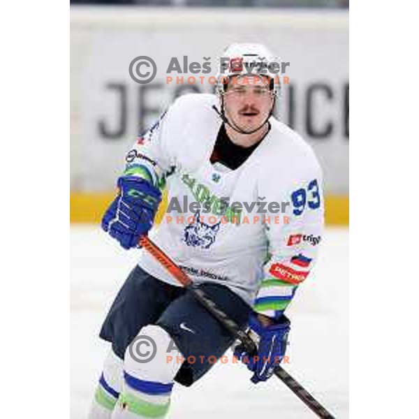 Luka Kalan in action during 4 nations ice-hockey tournament between Slovenia and Austria in Podmezakla hall in Jesenice, Slovenia on November 13, 2021