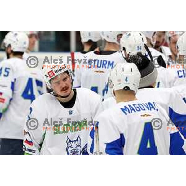 Luka Kalan in action during 4 nations ice-hockey tournament between Slovenia and Austria in Podmezakla hall in Jesenice, Slovenia on November 13, 2021