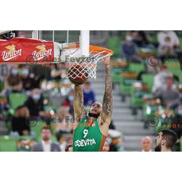 Zach Auguste of Cedevita Olimpija in action during ABA league regular season basketball match between Cedevita Olimpija and Mornar Barsko Zlato in Stozice, Arena, Ljubljana, Slovenia on November 13, 2021