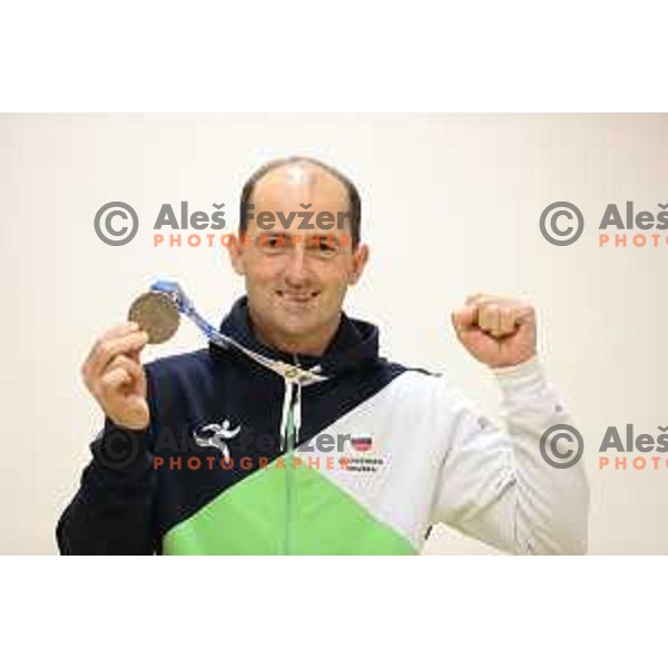 Robert Markoja, member of Slovenia air-rifle shooting team at practice session in Ljubljana, Slovenia on November 12, 2021