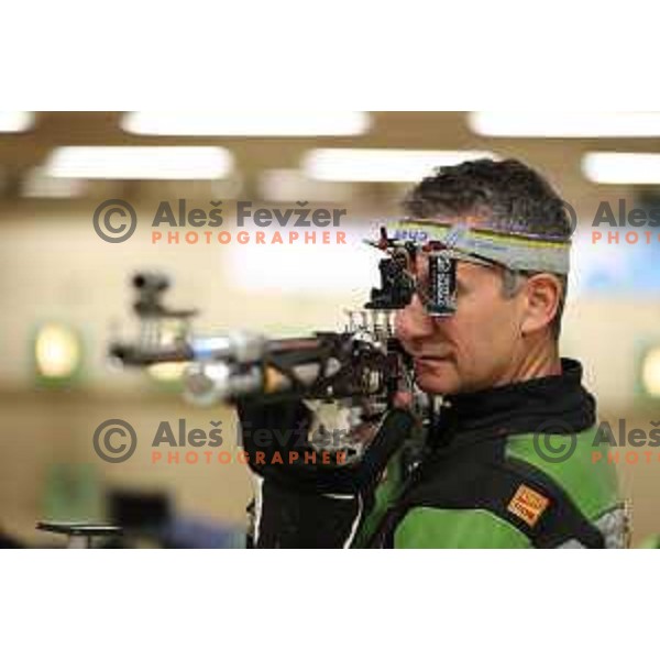 Rajmond Debevec, member of Slovenia air-rifle shooting team at practice session in Ljubljana, Slovenia on November 12, 2021