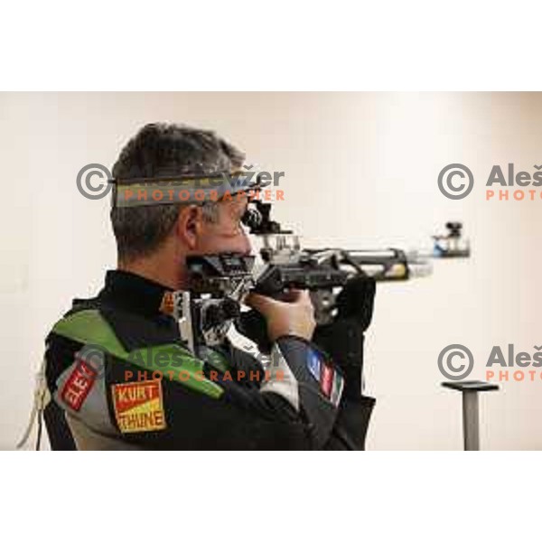 Rajmond Debevec, member of Slovenia air-rifle shooting team at practice session in Ljubljana, Slovenia on November 12, 2021