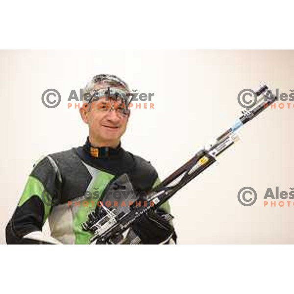 Rajmond Debevec, member of Slovenia air-rifle shooting team at practice session in Ljubljana, Slovenia on November 12, 2021